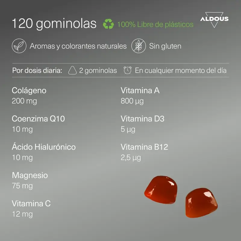 Aldous Bio Collagène Hydrolysé Avec Acide Hyaluronique, Coenzyme Q10, Zinc Et Vitamines, 120 gummies - Image 3