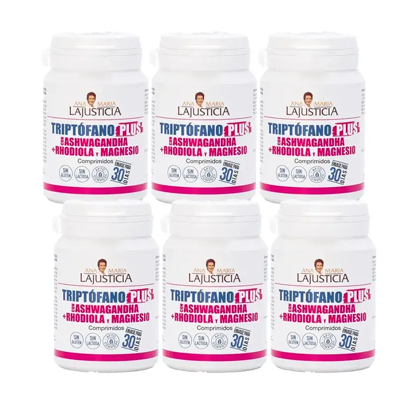 Ana Maria Lajusticia Tryptophan Plus avec Ashwagandha + Rhodiola et Magnésium, Pack 6 x 60 comprimés