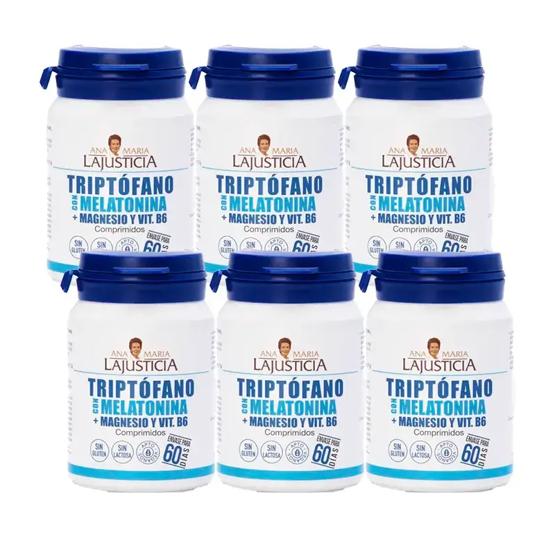 Ana Maria Lajusticia Tryptophane avec Mélatonine + Magnésium et Vitamine B6, Pack 6 x 60 comprimés