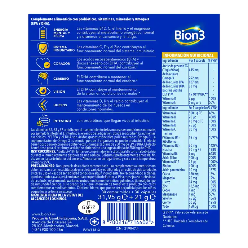 Bion3 Multi & Omega-3 Avec Probiotiques, 60 gélules - Image 3