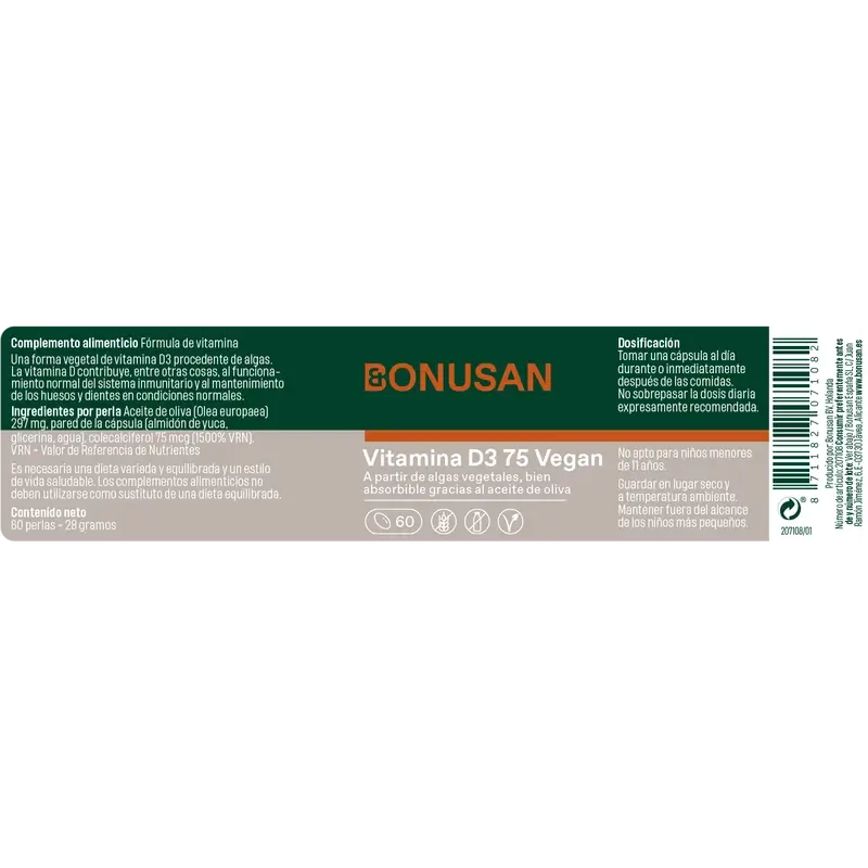 Bonusan Vitamine D3 75 Vegan, 60 perles - Image 2