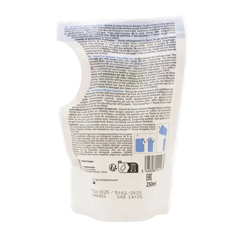Corine De Farme Doypack Sensitive Intimate Hygiene Gel Refill Bio, 250 ml - Image 2