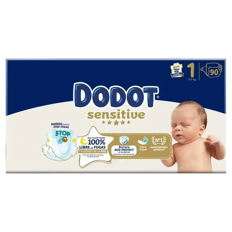 Dodot Sensitive Nappy Sensitive Jumbo Pack Size 1, 2x90 unités + Aqua Plastic Free Wipes Box 6X48 (288 unités) - Image 3