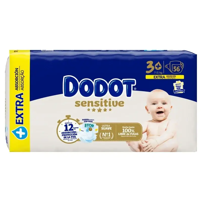 Dodot Sensitive Extra Jumbo Nappy Size 3+, Pack 2 x 56 couches - Image 4