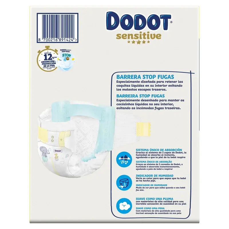 Dodot Sensitive Taille 3, Couches, 6Kg-10Kg , 148 pcs - Image 5
