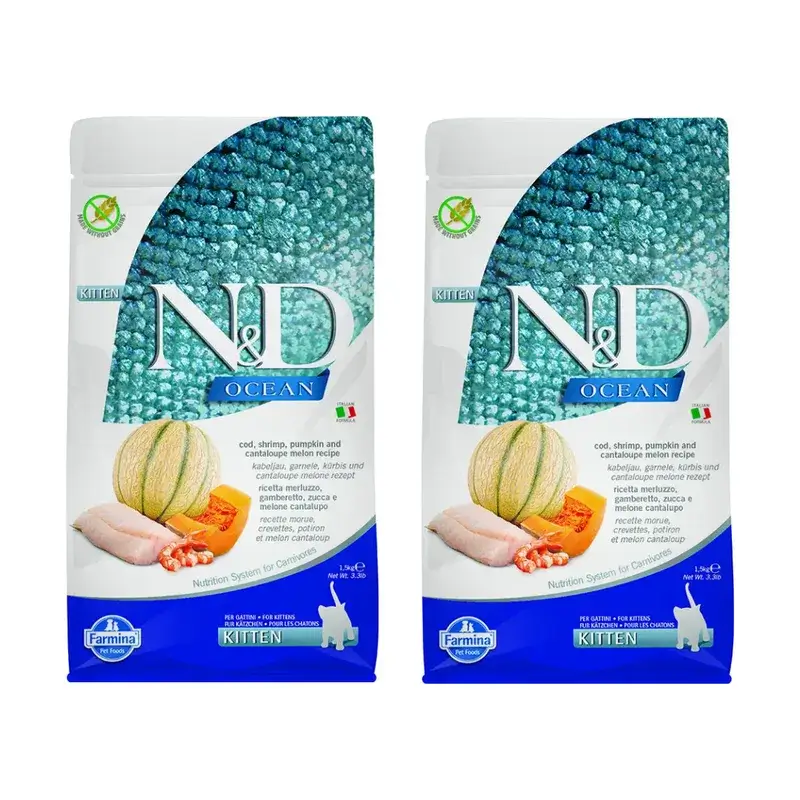 Farmina N&D Cat Kitten Ocean Codfish Pumpkin 1,5Kg, nourriture pour chatons, paquet de 2