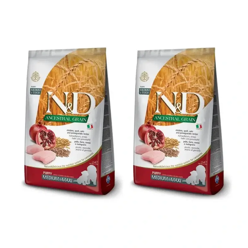 Farmina N&D Dog Puppy Ancestral Medium Maxi Chicken 12Kg, croquettes pour chiots, paquet de 2
