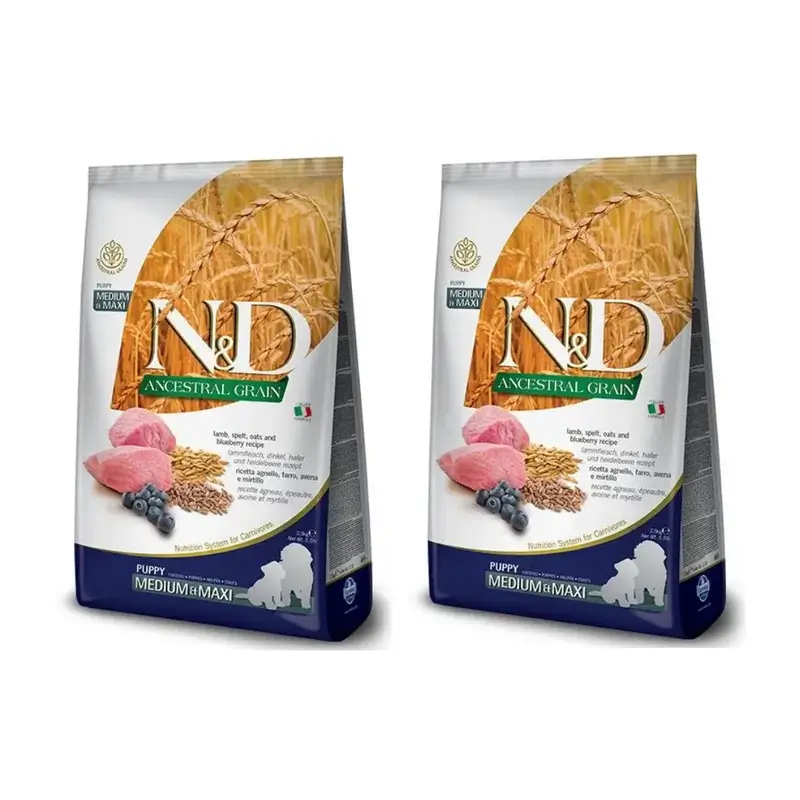 Farmina N&D Dog Puppy Ancestral Medium Maxi Lamb 12Kg, croquettes pour chiots, paquet de 2