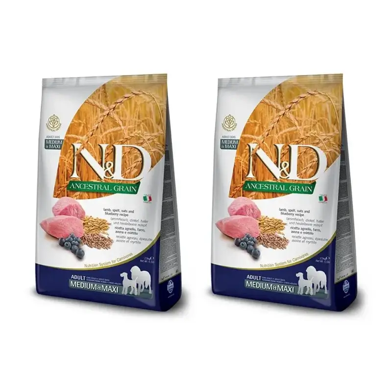 Farmina N&D Dog Ancestral Medium Maxi Lamb 12Kg, croquettes pour chien, paquet de 2