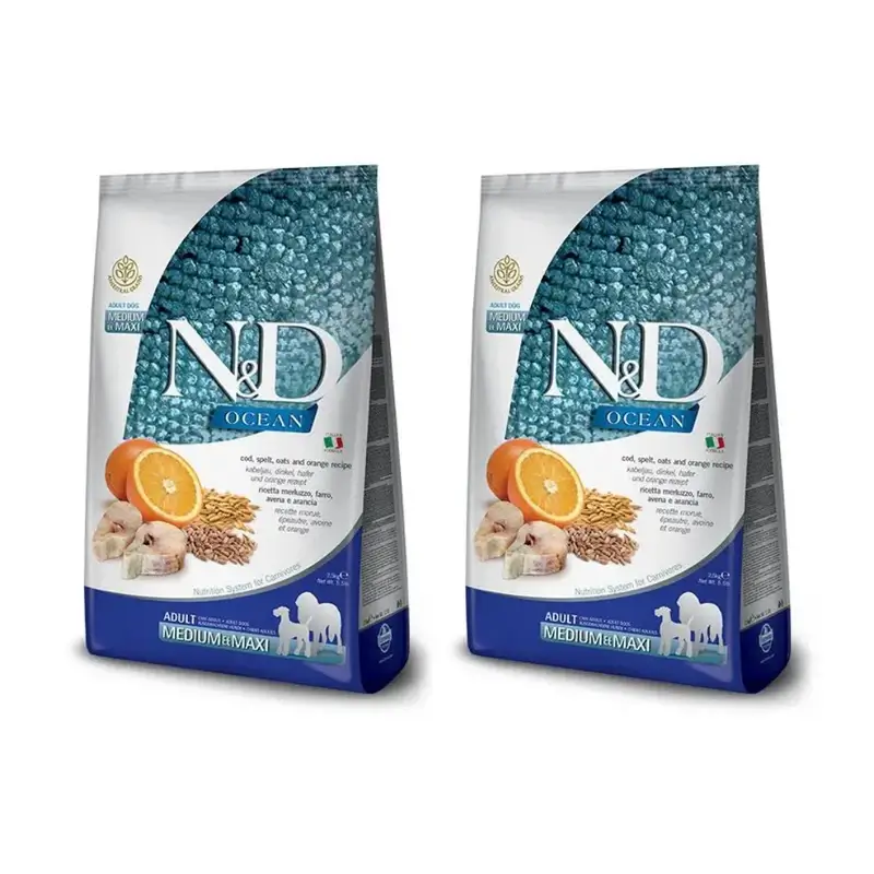 Farmina N&D Dog Ocean Low Grain Medium Maxi Cod 12Kg, nourriture pour chien, paquet de 2