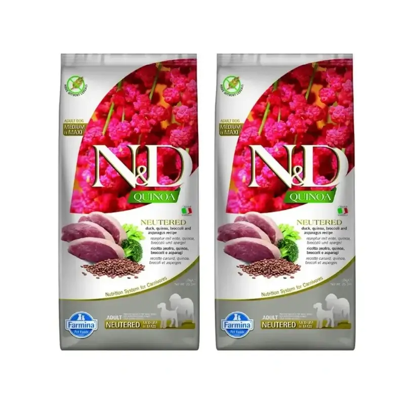 Farmina N&D Dog Quinoa Neutered Duck Medium Maxi 12Kg, nourriture pour chien, paquet de 2