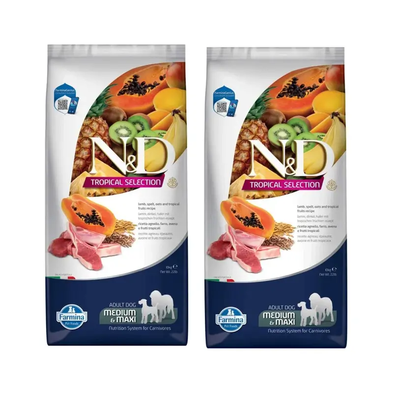 Farmina N&D Dog Tropical Selection Med Maxi Lamb 10Kg, paquet de 2