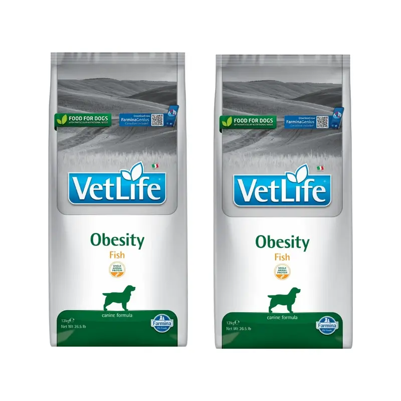Farmina Vet Vet Life Nat Dog Obesity Fish Adult 12Kg, nourriture pour chiens, paquet de 2