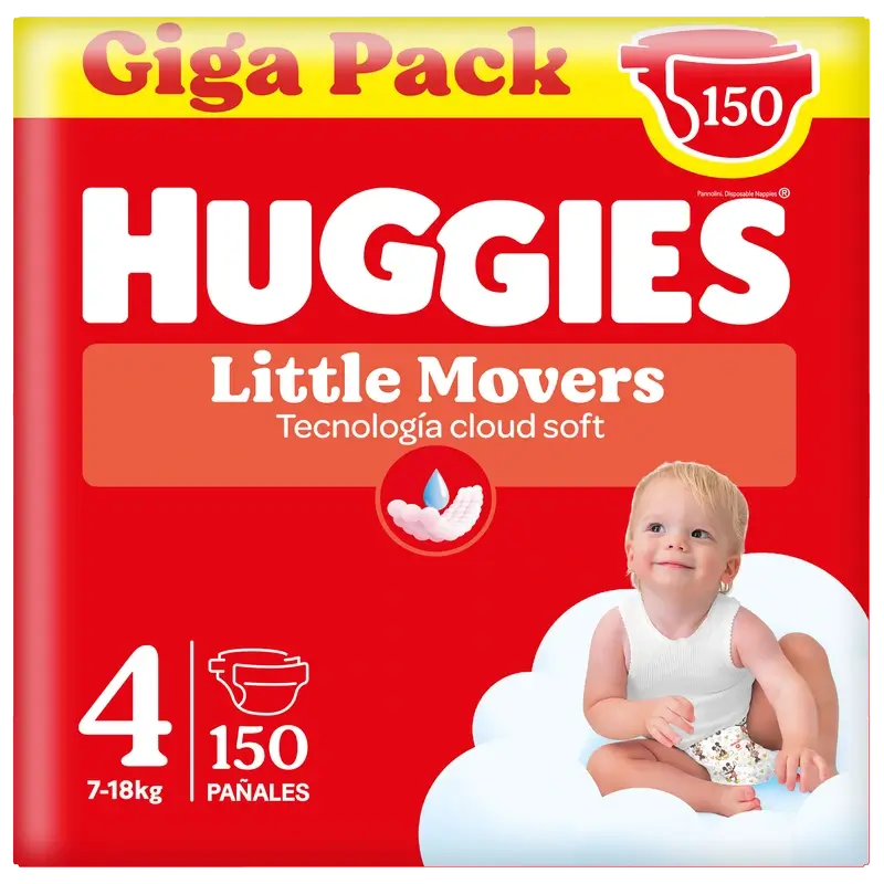 Huggies Little Movers Taille 4 (7-18 Kg) Couche pour bébé Disney, 150 Pcs.