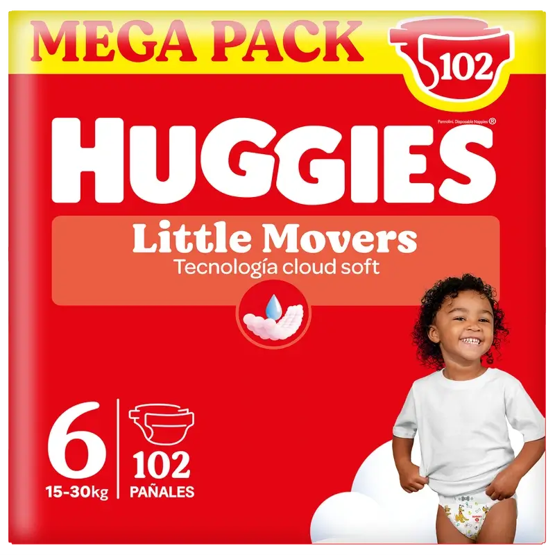 Huggies Little Movers Taille 6 (15-30 Kg) Couche pour bébé Disney, 102 unités
