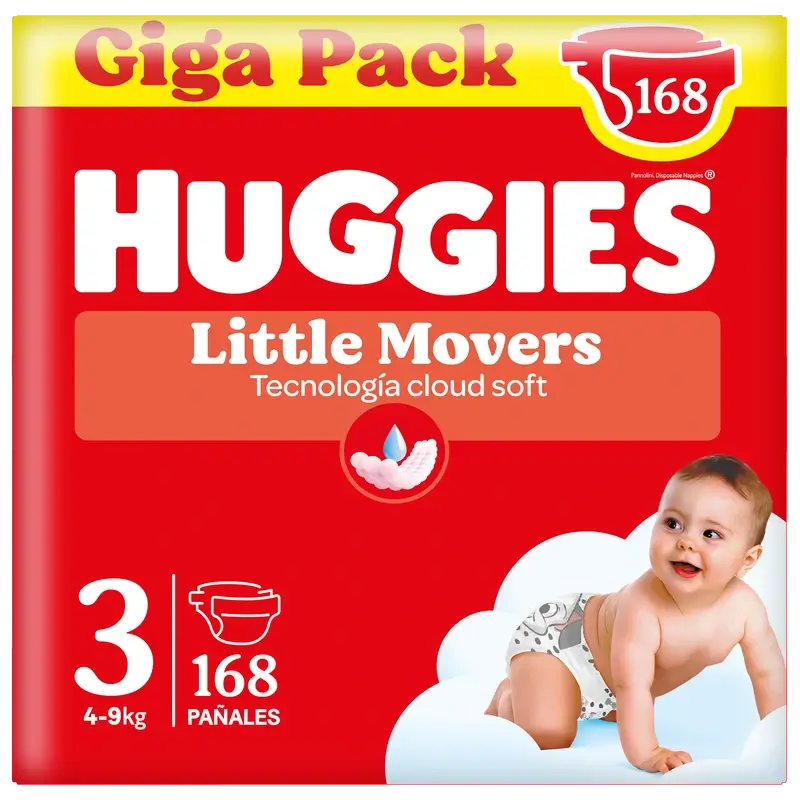 Huggies Little Movers Taille 3 (4-9 Kg) Disney Baby Nappy , 168 Units