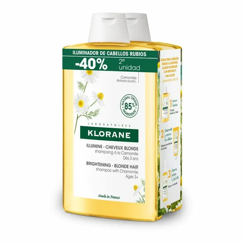 Klorane Duplo Shampooing Reflets Blonds à la Camomille Pour cheveux blonds ou châtains clairs - Illumination 400 Ml