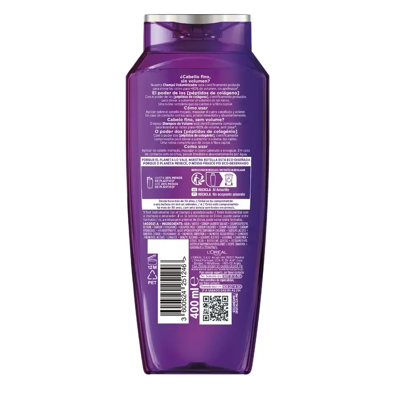 L'Oréal Paris Elvive Shampooing Volumisant Avec Peptides de Collagène, 400 ml - Image 2