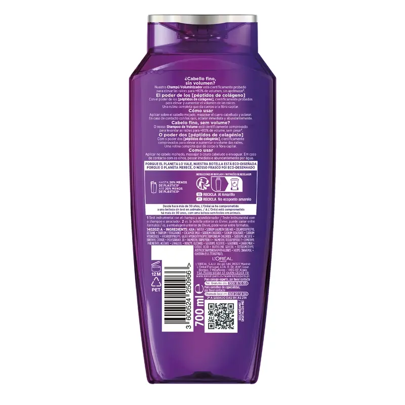 L'Oréal Paris Elvive Shampooing Volumisant, avec Peptides de Collagène, 700 ml - Image 2