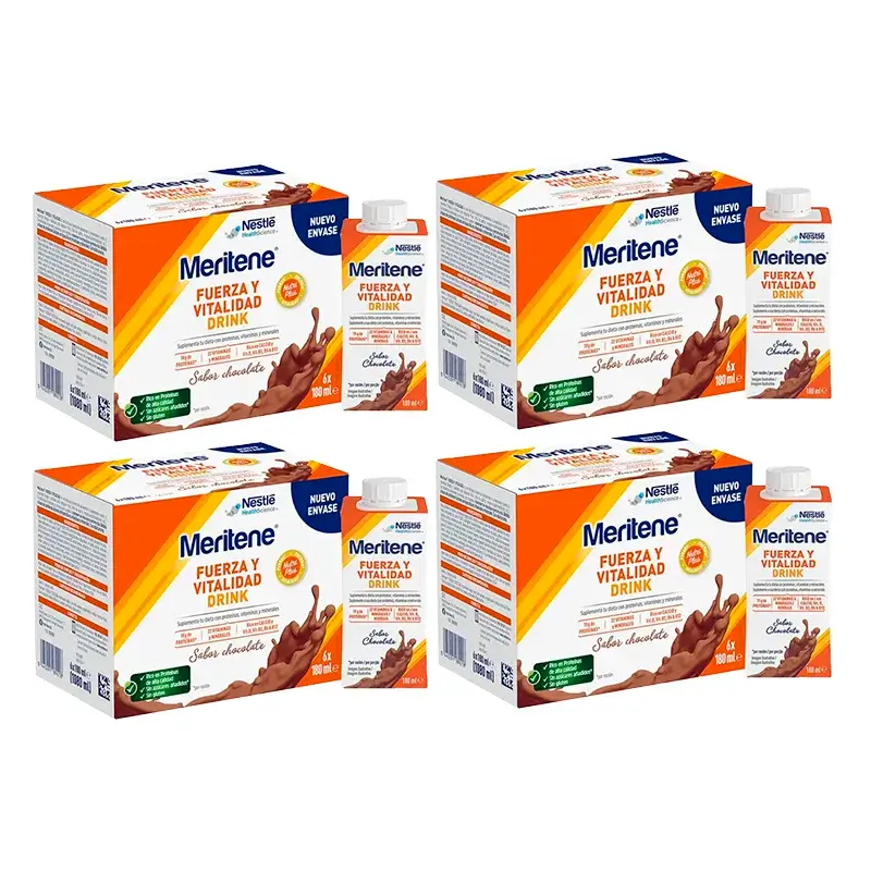 Meritene Boisson Force et Vitalité Chocolat, Pack 4 Boîtes 6 x 180 ml