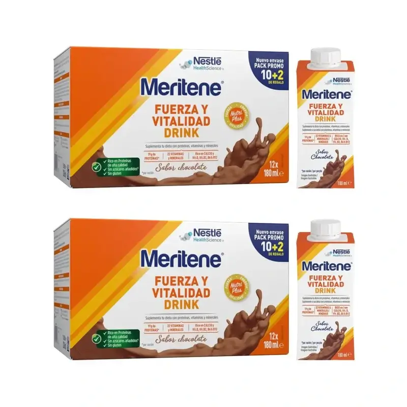 Meritene Boisson Force et Vitalité Chocolat, 10+2 x 180 Ml, Pack de 2