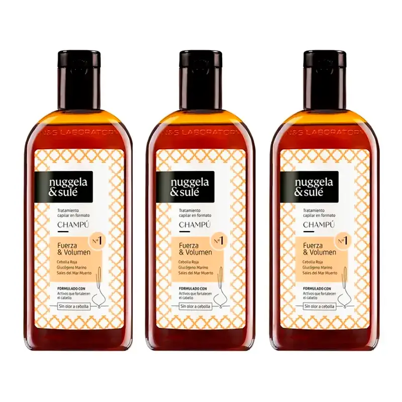 Nuggela & Sule Shampooing Premium à l'extrait d'oignon Cheveux faibles et gras, paquet de 3 x 250 ml