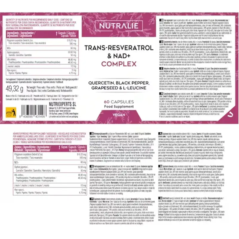 Nutralie Trans Resveratrol & Nad+ Complex With Quercetin + Piperine, 60 gélules - Image 4