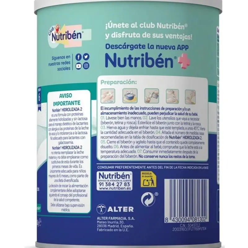 Nutribén Hydrolysed 2 Milk Continuation, 400 g - Image 2