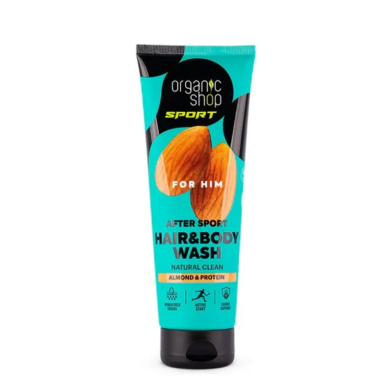 Organic Shop Gel douche et shampoing naturel après le sport pour lui, 200 ml