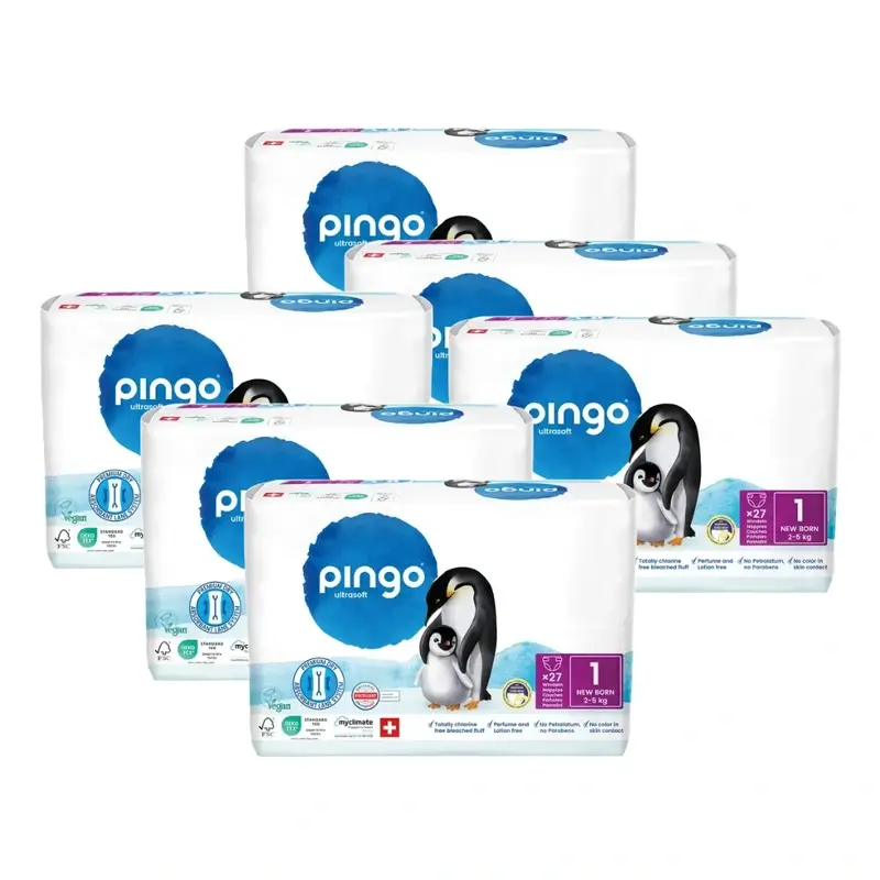 Couches écologiques Pingo Taille 1 (2-5 Kg), 6X27 unités