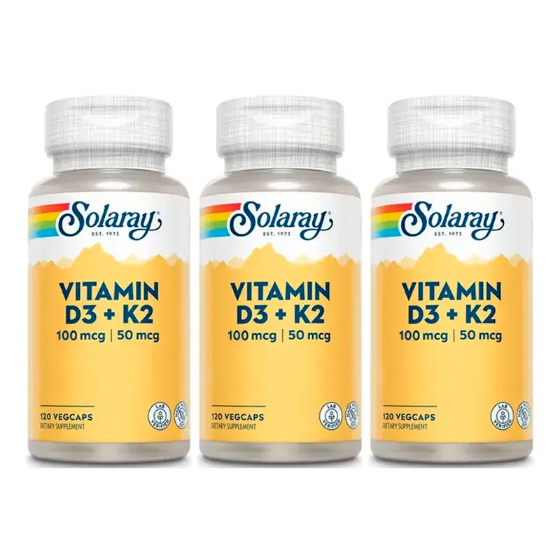 Solaray Vitamine D3 & K2 (Mk7) Pack 3 x 120 Capsules