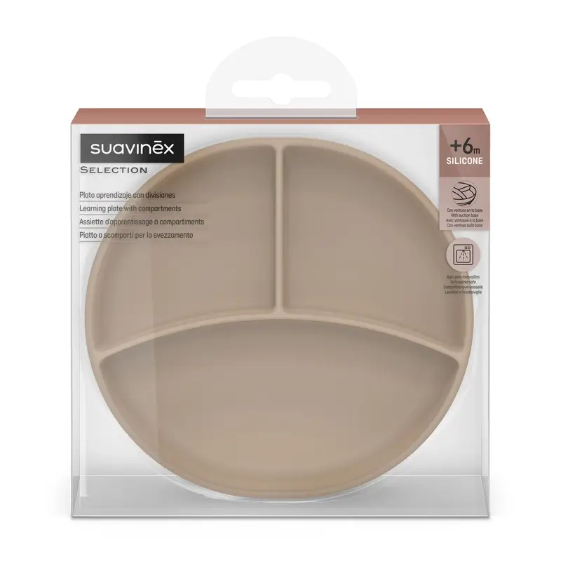 Suavinex Assiette en silicone avec ventouse et divisions, +6 mois, beige - Image 2