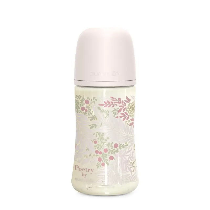 Suavinex Biberon 270 ml, débit moyen (M), +3 mois, Rose Poésie