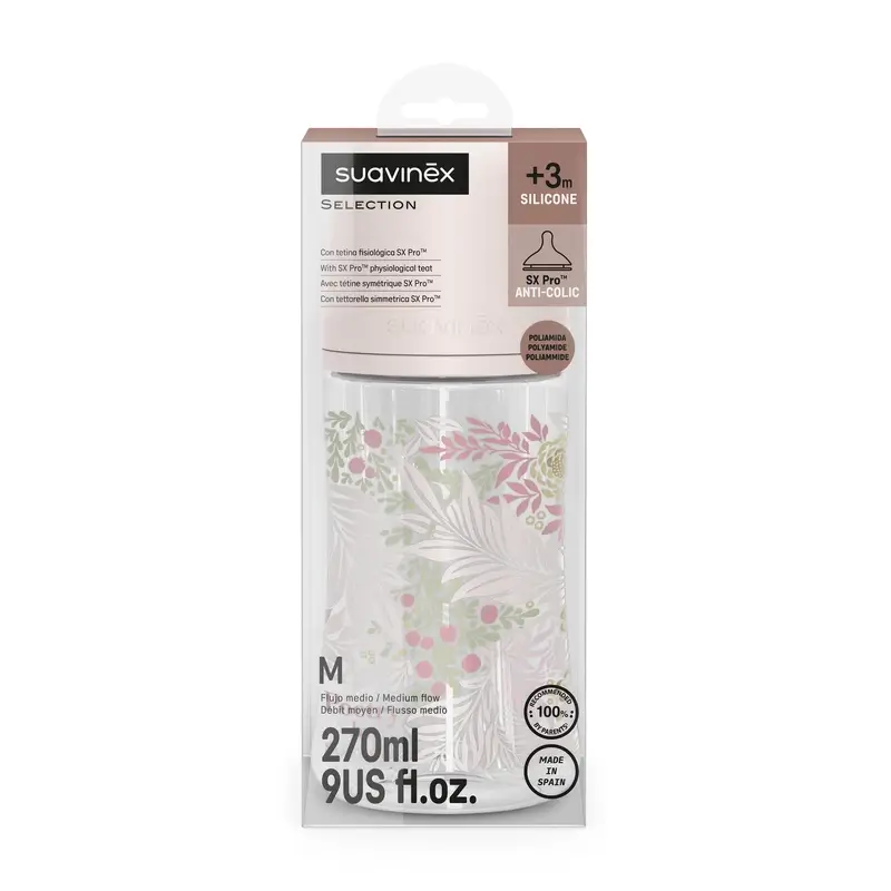 Suavinex Biberon 270 ml, débit moyen (M), +3 mois, Rose Poésie - Image 3