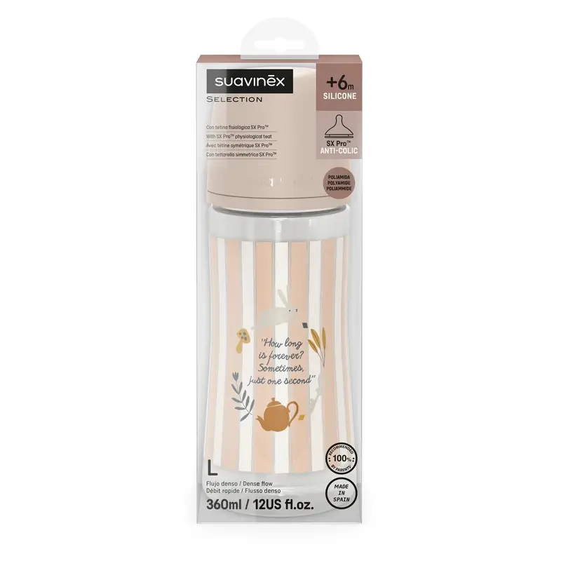 Biberon Suavinex 360 ml, Dense Flow (L), +6 mois, Wonderland Pink - Image 2