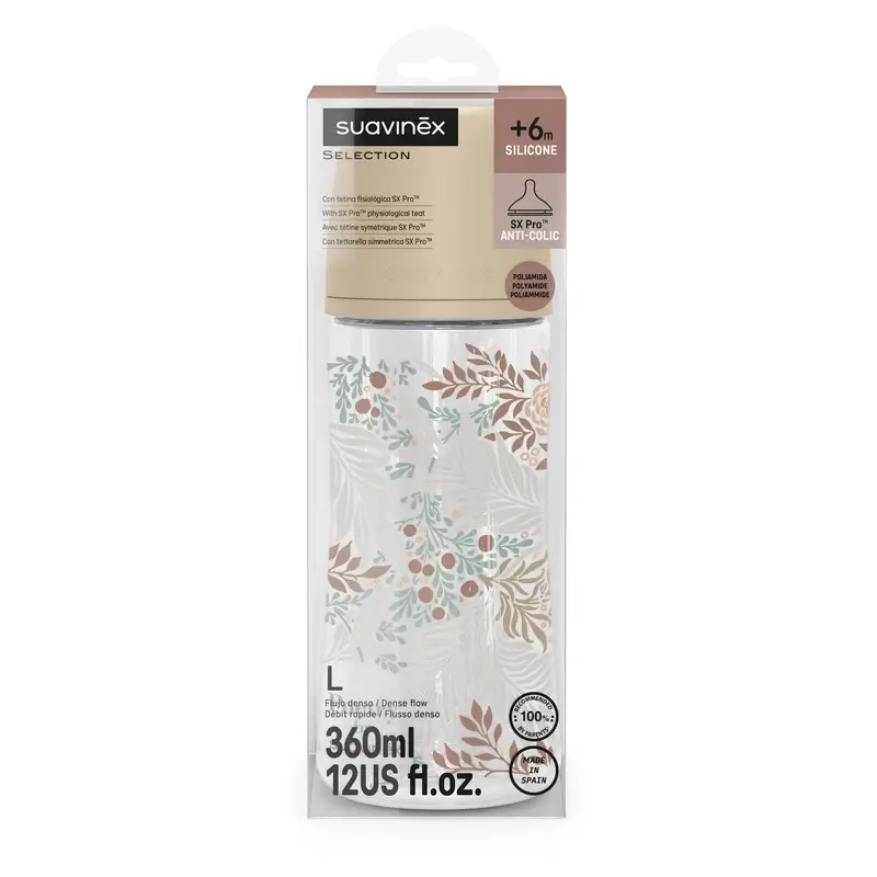 Biberon Suavinex 360 ml, débit dense (L), +6 mois, Poetry Beige - Image 3