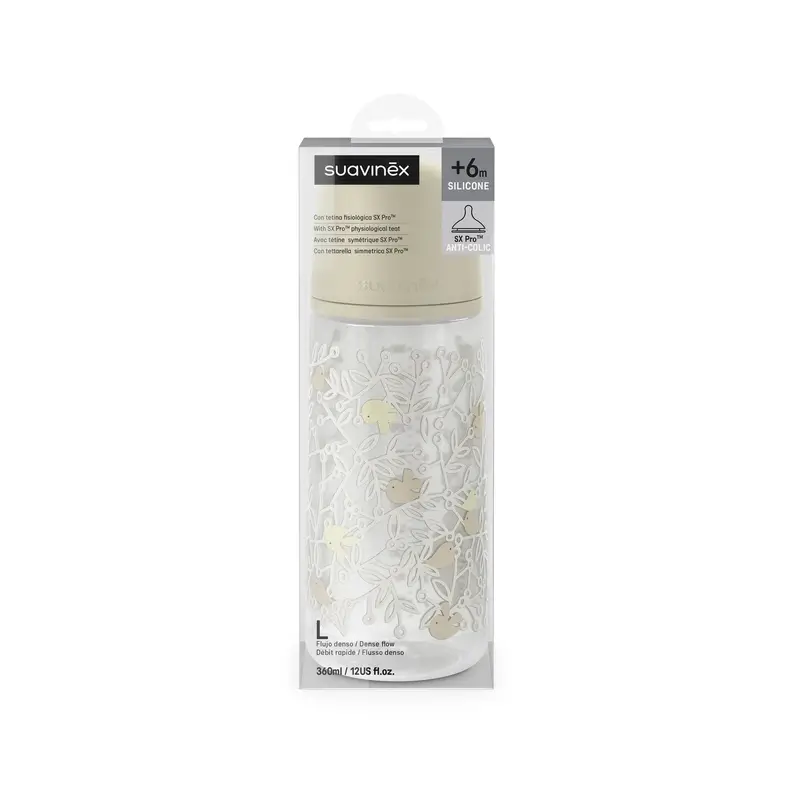 Suavinex Tétine pour biberon Sx Pro Dense Flow (L) +6 mois Birdies Beige, 360 ml - Image 4