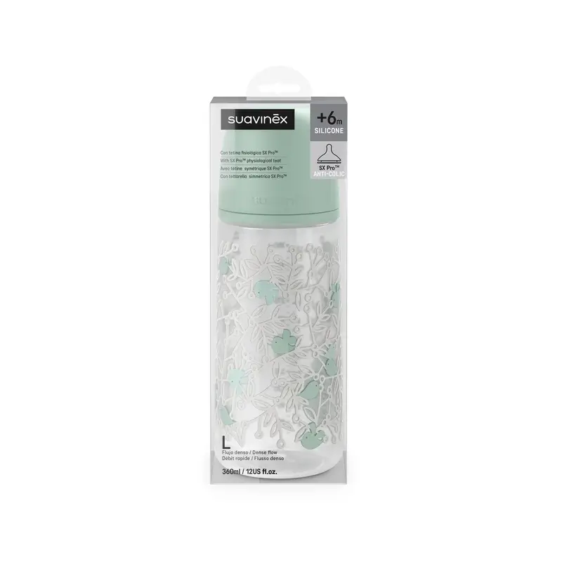 Suavinex Tétine pour biberon Sx Pro Dense Flow (L) +6 mois Birdies Green, 360 ml - Image 6