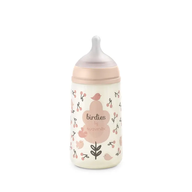 Suavinex Tétine pour biberon Sx Pro Medium Flow (M) +3 mois Birdies Pink, 270 ml
