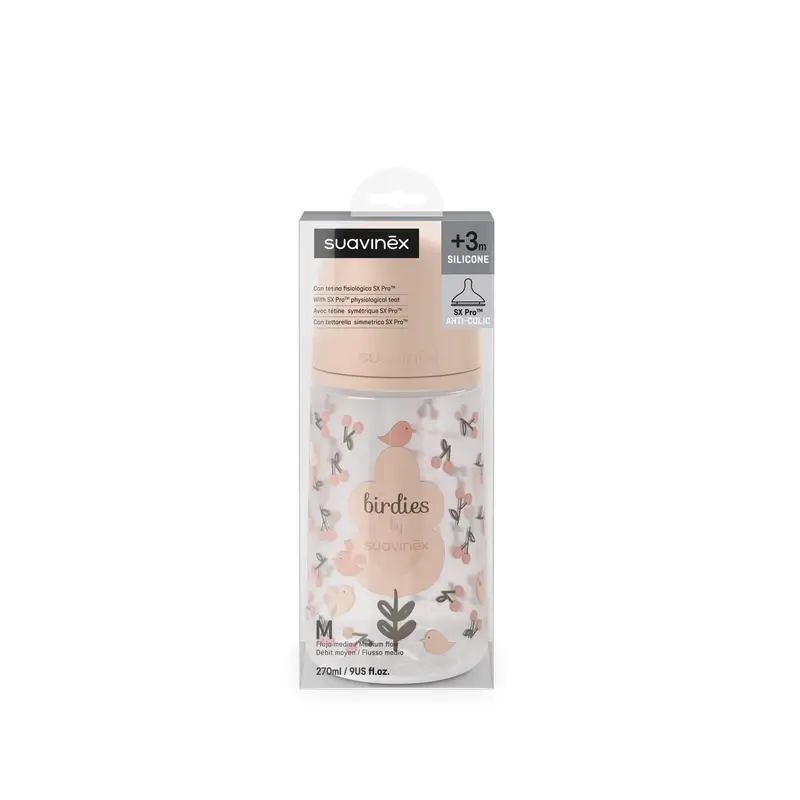 Suavinex Tétine pour biberon Sx Pro Medium Flow (M) +3 mois Birdies Pink, 270 ml - Image 5