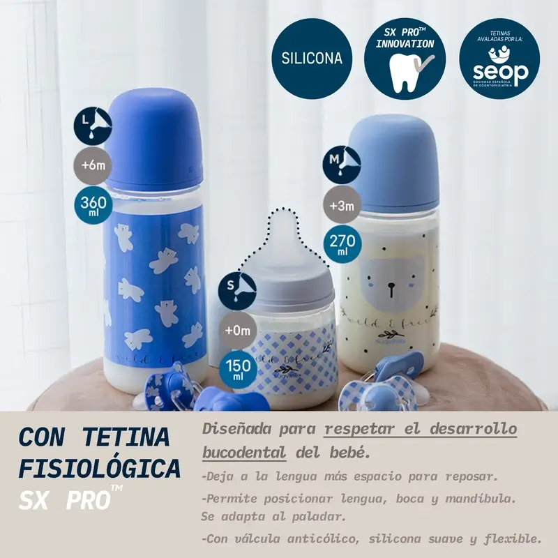 Suavinex Tétine pour biberon Sx Pro Medium Flow (M) +3 Mois Wild&Free Blue, 270 ml - Image 2