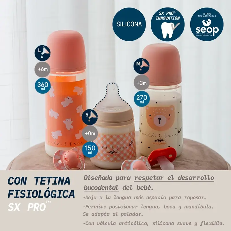 Suavinex Tétine pour biberon Sx Pro Medium Flow (M) +3 mois Rose Wild&Free, 270 ml - Image 3