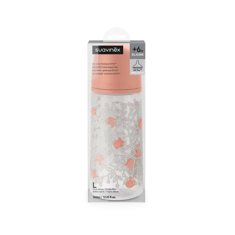 Suavinex Tétine pour biberon Sx Pro Dense Flow (L) +6 mois Birdies Pink, 360 ml - Image 5
