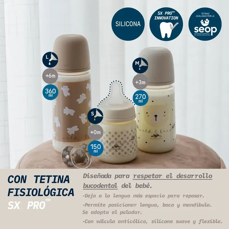 Suavinex Tétine pour biberon Sx Pro Slow Flow (S) +0 mois Wild&Free Beige, 150 ml - Image 4