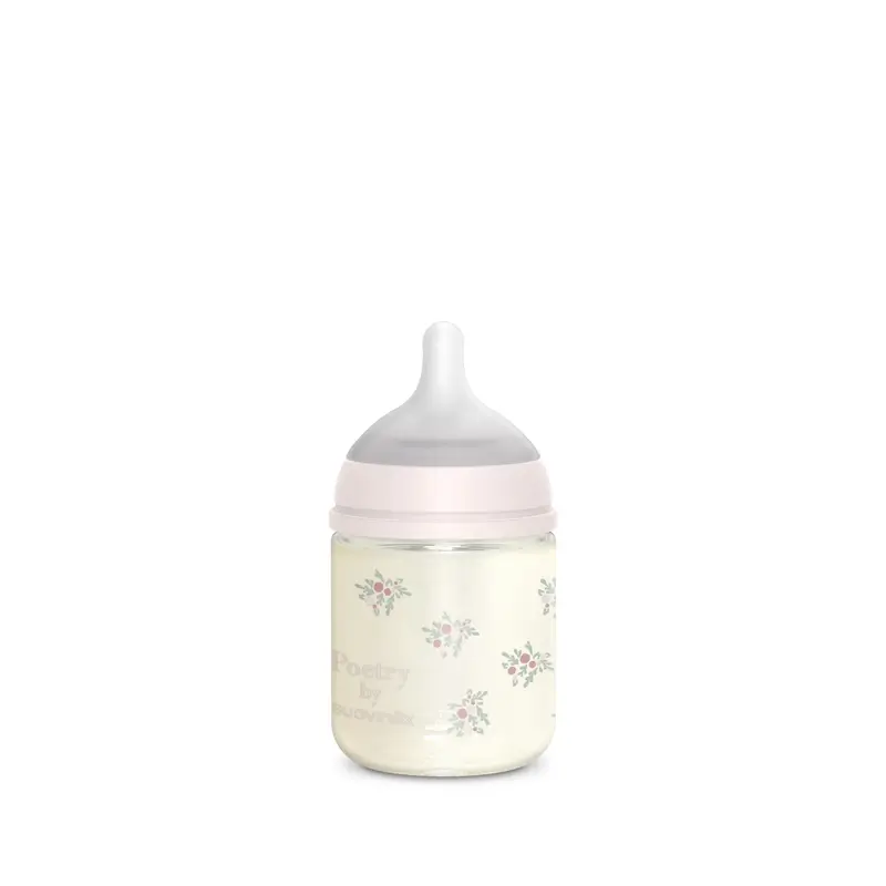 Suavinex Biberon en verre 120 ml, débit lent (S), +0 mois, Poésie rose - Image 2