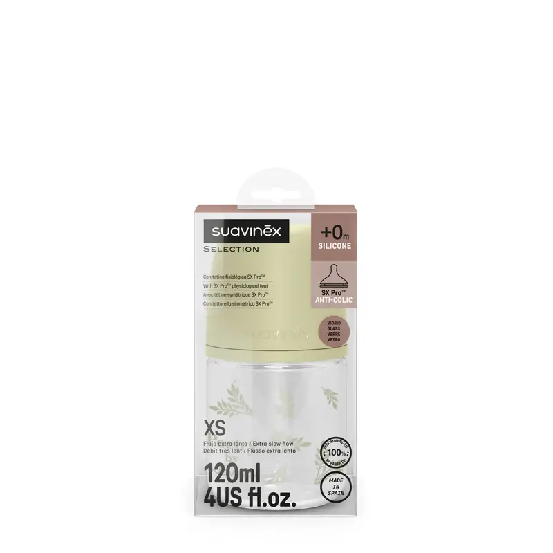 Suavinex Bouteille en verre 120 ml, débit lent (S), +0 mois, Poésie verte - Image 3