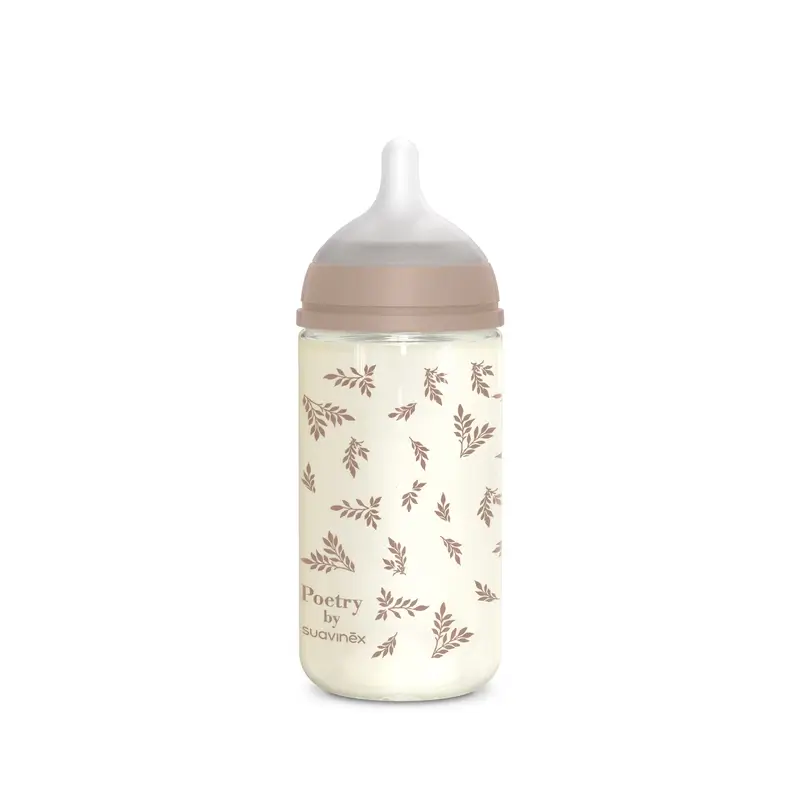 Suavinex Biberon en verre 240 ml, débit moyen (M), +3 mois, Poetry Beige - Image 2