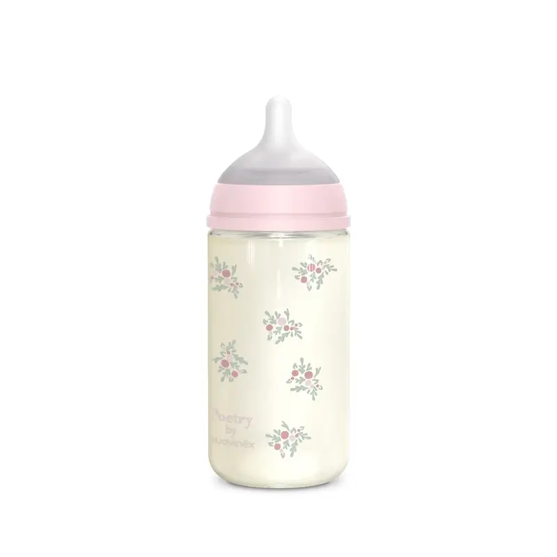 Suavinex Biberon en verre 240 ml, débit moyen (M), +3 mois, Poésie rose - Image 2