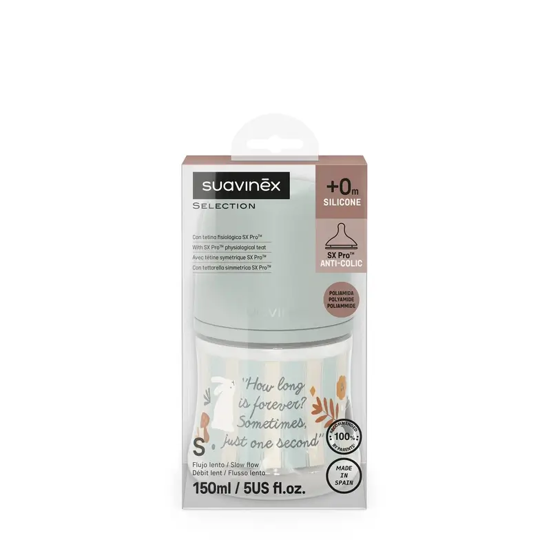 Biberon Suavinex 150 ml, débit lent (S), +0 mois, Wonderland Green - Image 2