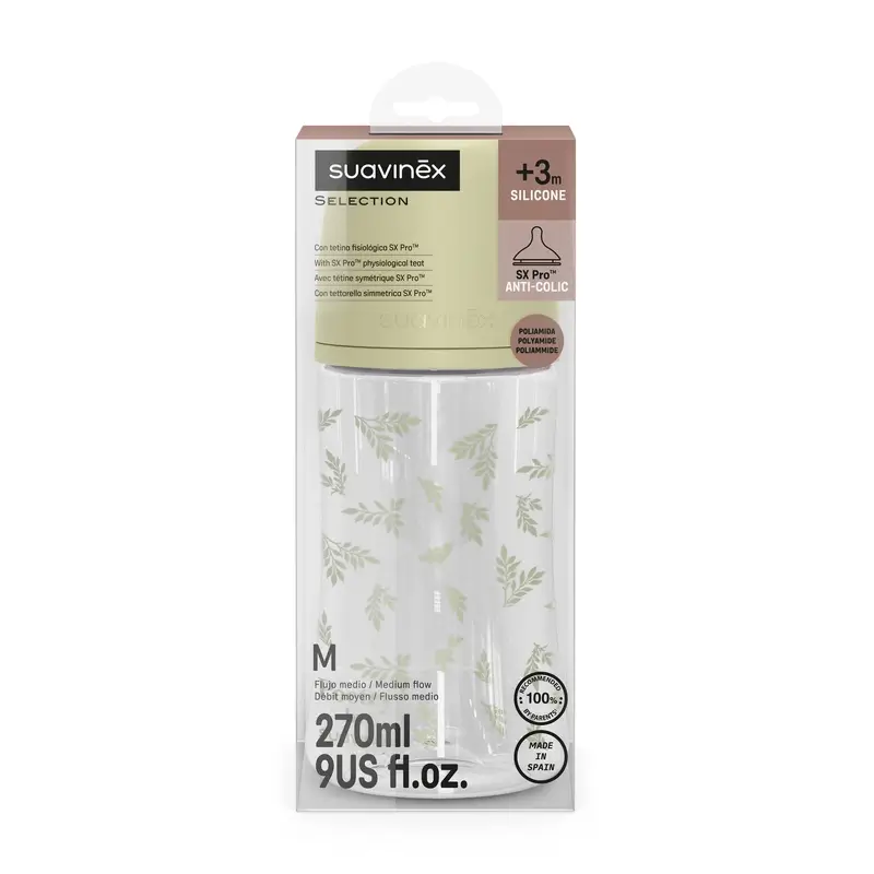 Suavinex Biberon 270 ml, débit moyen (M), +3 mois, Poésie verte - Image 3